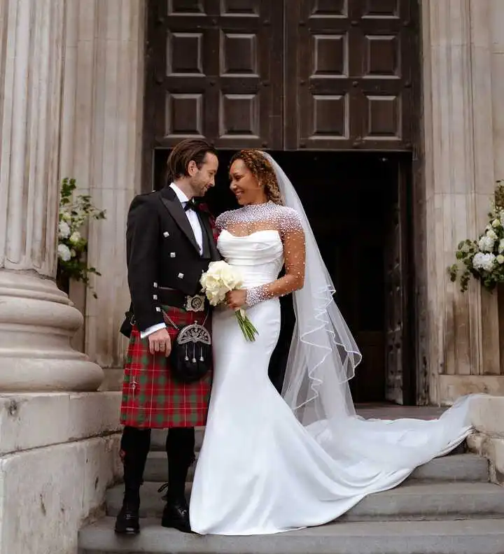 Mel B and her husband Rory McPhee at their 2025 wedding, showcasing their combined net worth.