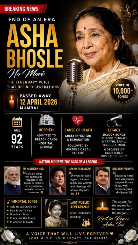 Asha Bhosle Songs Legendary Hits, Life, Family & Death Update 2026